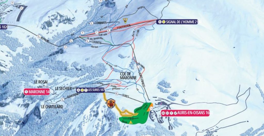 plan des pistes secteur Auris en Oisans